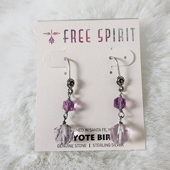 NEW Peyote Bird Free Spirit Sterling Silver Purple Crystal Dangle Hook Earrings - Picture 2 of 8